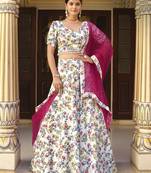  WHITE COLOR PARTY WEDDING WEAR FLORAL PRINTED INDIAN LEHENGA CHOLI