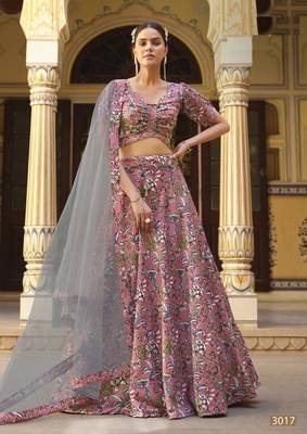  PINK COLOR PARTY WEDDING WEAR FLORAL PRINTED INDIAN LEHENGA CHOLI 1