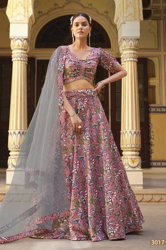  PINK COLOR PARTY WEDDING WEAR FLORAL PRINTED INDIAN LEHENGA CHOLI