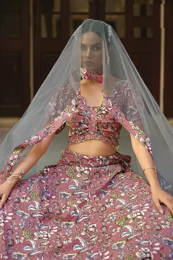  PINK COLOR PARTY WEDDING WEAR FLORAL PRINTED INDIAN LEHENGA CHOLI
