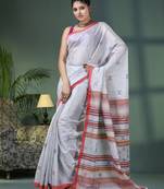 Silver zari cotton all body kantha buti handloom tissue saree