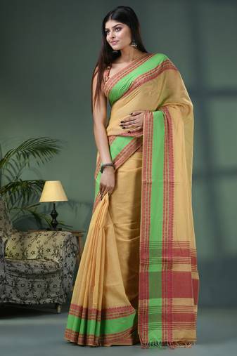 Lemon cotton jacquard border handloom saree