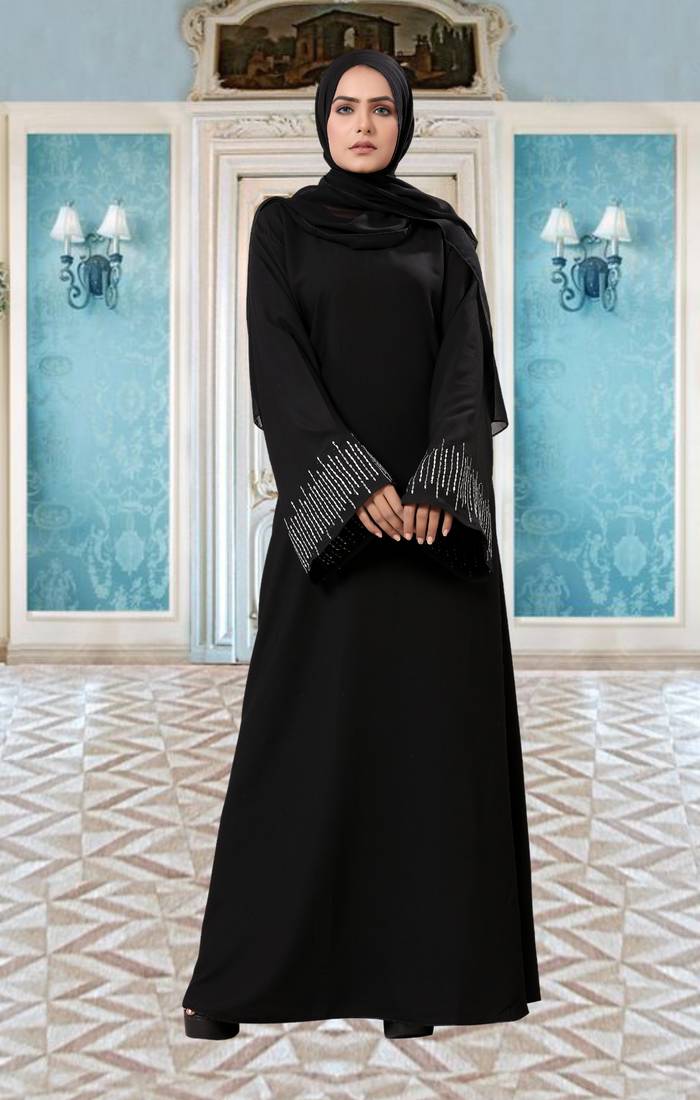 Self Design Handcrafted Embroidery Work On Sleeves Abaya