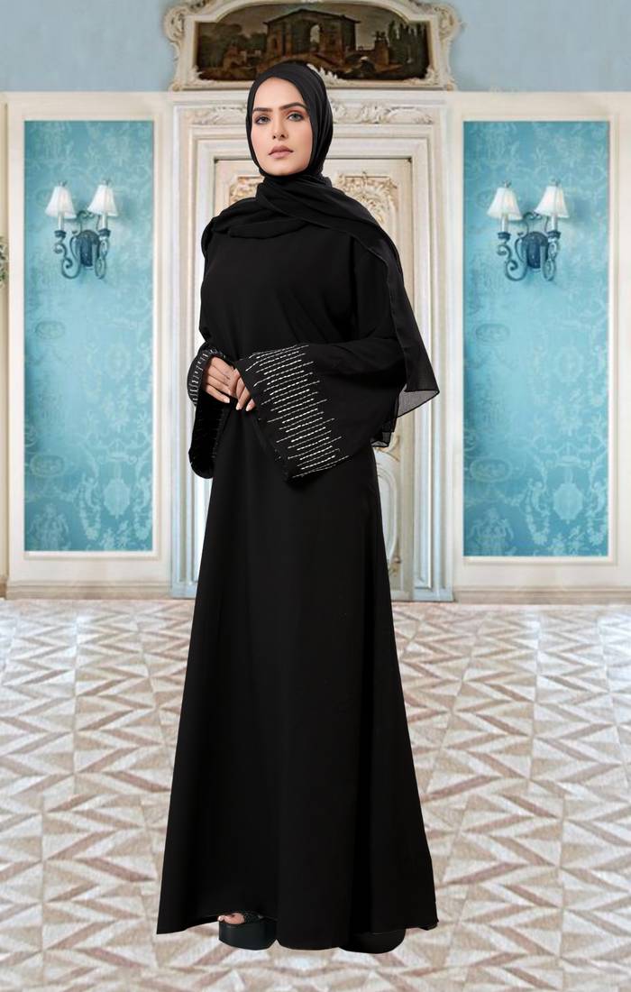 Self Design Handcrafted Embroidery Work On Sleeves Abaya