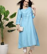 Women turquoise blue color embroidery a-line kurta