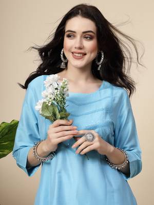 Women turquoise blue color embroidery a-line kurta 4
