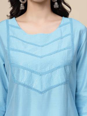 Women turquoise blue color embroidery a-line kurta 5