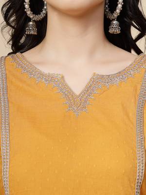Women mustard  color embroidery a- line kurta 5