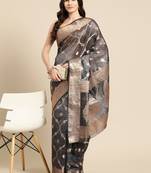 Silk Land Black Floral Organza Silk Blend Saree With Unstitched Blouse Piece