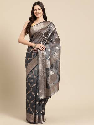 Silk Land Black Floral Organza Silk Blend Saree With Unstitched Blouse Piece 2