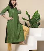 Women green  color embroidery staright kurta