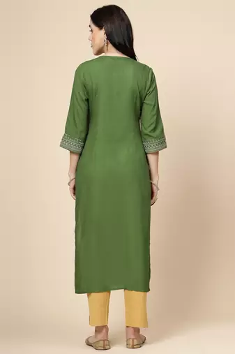 Women green  color embroidery staright kurta