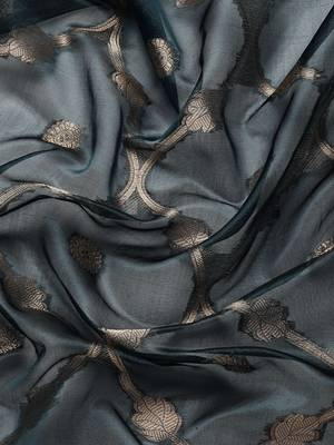 Silk Land Teal Floral Organza Silk Blend Saree With Unstitched Blouse Piece 4