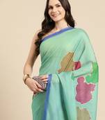Silk Land Sea Green Abstract Soft Silk Blend Saree With Unstitched Blouse Piece