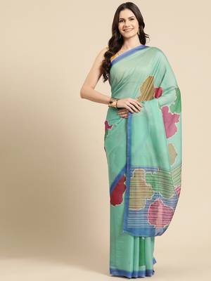 Silk Land Sea Green Abstract Soft Silk Blend Saree With Unstitched Blouse Piece 2