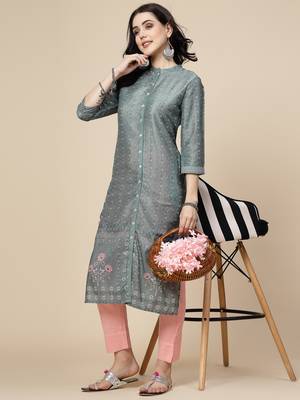Women grey color printed staright kurta 1