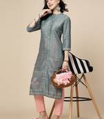 Women grey color printed staright kurta