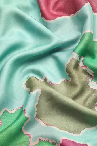 Silk Land Sea Green Abstract Soft Silk Blend Saree With Unstitched Blouse Piece