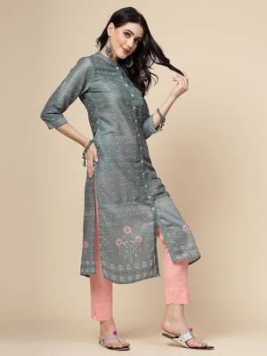 Women grey color printed staright kurta 2