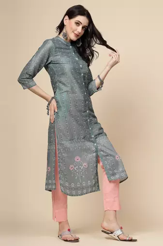 Women grey color printed staright kurta