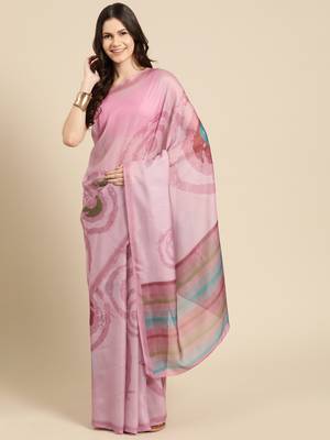 Silk Land Peach Abstract Soft Silk Blend Saree With Unstitched Blouse Piece 1