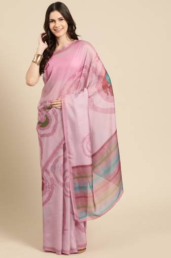 Silk Land Peach Abstract Soft Silk Blend Saree With Unstitched Blouse Piece