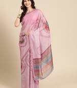 Silk Land Peach Abstract Soft Silk Blend Saree With Unstitched Blouse Piece