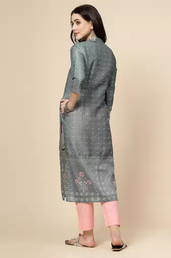 Women grey color printed staright kurta