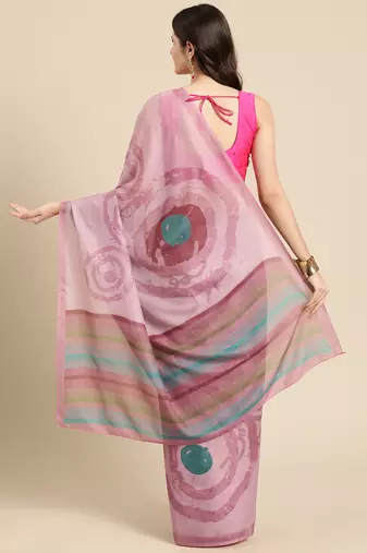 Silk Land Peach Abstract Soft Silk Blend Saree With Unstitched Blouse Piece