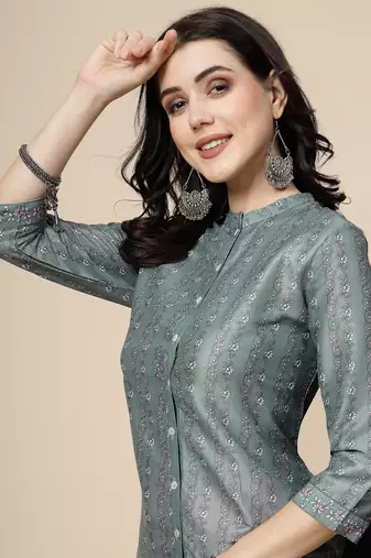 Women grey color printed staright kurta