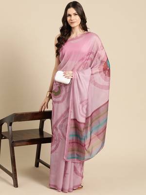 Silk Land Peach Abstract Soft Silk Blend Saree With Unstitched Blouse Piece 3