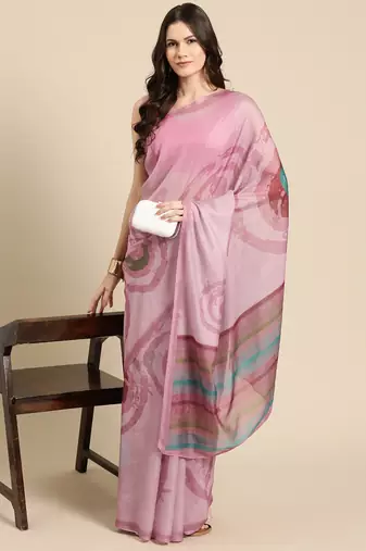 Silk Land Peach Abstract Soft Silk Blend Saree With Unstitched Blouse Piece