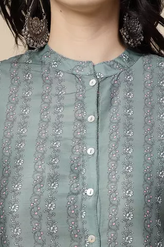 Women grey color printed staright kurta