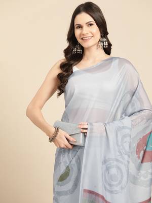 Silk Land Grey Abstract Soft Silk Blend Saree With Unstitched Blouse Piece 1