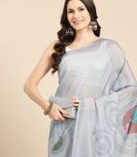 Silk Land Grey Abstract Soft Silk Blend Saree With Unstitched Blouse Piece