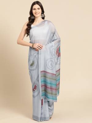 Silk Land Grey Abstract Soft Silk Blend Saree With Unstitched Blouse Piece 2