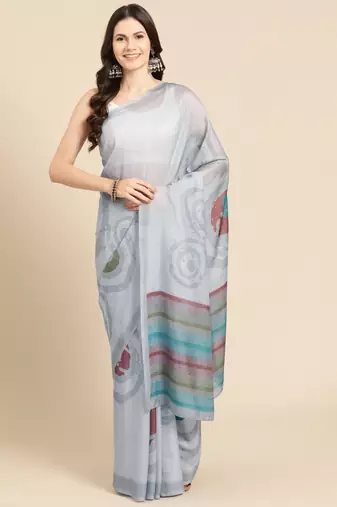Silk Land Grey Abstract Soft Silk Blend Saree With Unstitched Blouse Piece