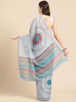 Silk Land Grey Abstract Soft Silk Blend Saree With Unstitched Blouse Piece 3
