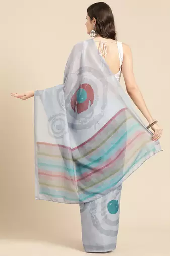 Silk Land Grey Abstract Soft Silk Blend Saree With Unstitched Blouse Piece