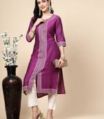 Women purple color embroidery a-line kurta