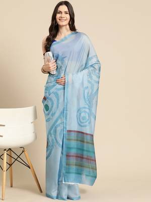 Silk Land Sky Blue Abstract Soft Silk Blend Saree With Unstitched Blouse Piece 1