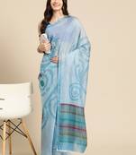 Silk Land Sky Blue Abstract Soft Silk Blend Saree With Unstitched Blouse Piece