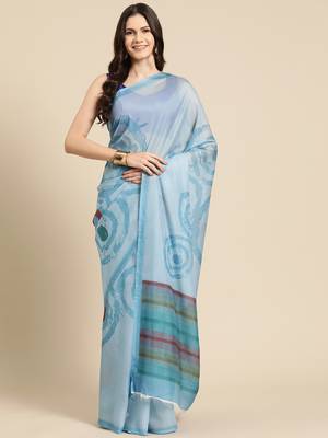 Silk Land Sky Blue Abstract Soft Silk Blend Saree With Unstitched Blouse Piece 2
