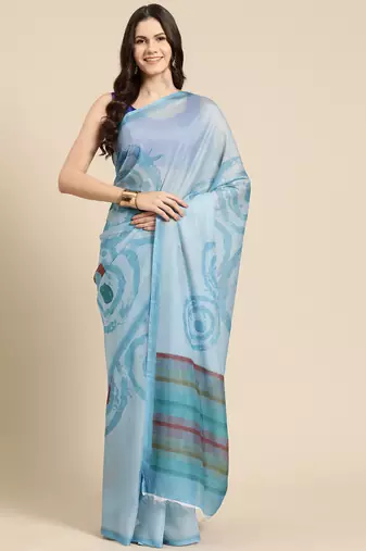 Silk Land Sky Blue Abstract Soft Silk Blend Saree With Unstitched Blouse Piece