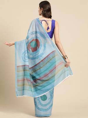 Silk Land Sky Blue Abstract Soft Silk Blend Saree With Unstitched Blouse Piece 3