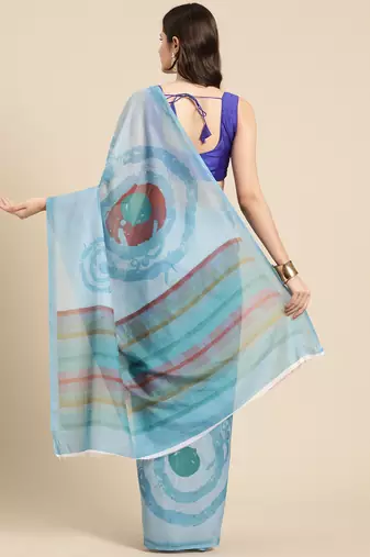 Silk Land Sky Blue Abstract Soft Silk Blend Saree With Unstitched Blouse Piece