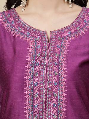 Women purple color embroidery a-line kurta 5