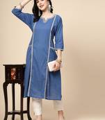 Women blue color embroidery a-line kurta