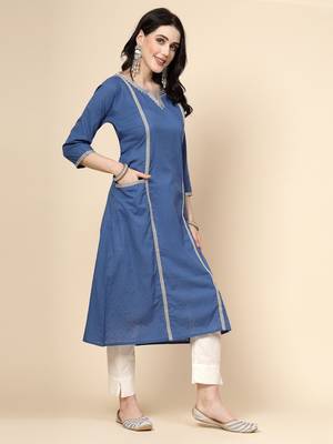 Women blue color embroidery a-line kurta 2