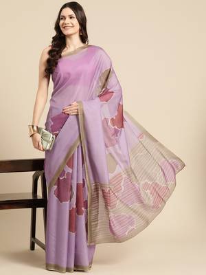 Silk Land Purple Abstract Soft Silk Blend Saree With Unstitched Blouse Piece 1